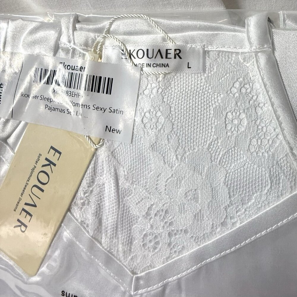 Ekouaer White Satin Pajama Set Cami and Shorts Large - Picture 3 of 5